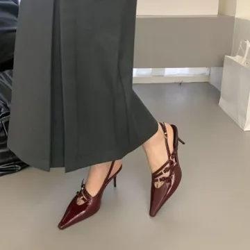 YIYA Elegant Cherry Red Slingback Kitten Heels for Women