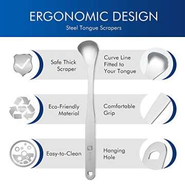 Stainless Steel Tongue Scraper Cleaner - Fresh Breath Tongue Scrapers Medical Grade Metal Tongue Scraping Cleaner 3 Convenient Cleaning Tables for Oral Care (2 Packs Silver)