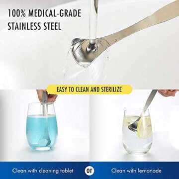 Stainless Steel Tongue Scraper Cleaner - Fresh Breath Tongue Scrapers Medical Grade Metal Tongue Scraping Cleaner 3 Convenient Cleaning Tables for Oral Care (2 Packs Silver)