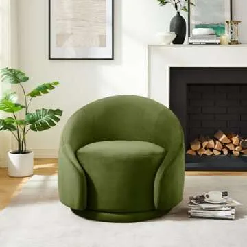 Swivel Barrel Chair, Upholstered Modern Round Accent Arm Chairs, 360° Swivel Single Sofa Armchair for Living Room and Bedroom, Green Velvet