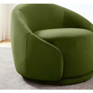 Swivel Barrel Chair, Upholstered Modern Round Accent Arm Chairs, 360° Swivel Single Sofa Armchair for Living Room and Bedroom, Green Velvet