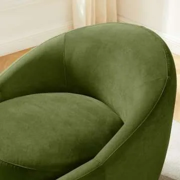 Swivel Barrel Chair, Upholstered Modern Round Accent Arm Chairs, 360° Swivel Single Sofa Armchair for Living Room and Bedroom, Green Velvet