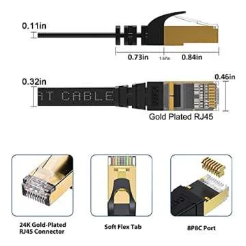 Cat 8 Ethernet Cable 20 FT, BUSOHE 40Gbps 2000MHz Cat8 High Speed Flat Internet Network Patch Cord, SFTP Shielded Lan Wire with Gold Plated RJ45 Connector for Outdoor Indoor, with 15 Clips- 20FT Black