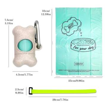 Dog Poop Pickup Bags Holder Dispenser with 1 Roll Random Color Leak-proof Scented Doggy Waste Bags and Carabiner with Safety Lock Plus Hook and Loop Fastener Never Loose on Leash Lead Again (Beige)