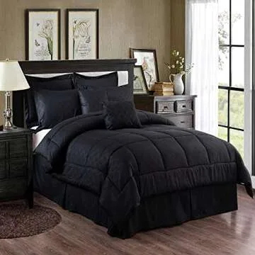 MERRY HOME 10 Piece California King Comforter Set Bed-in-A-Bag with Sheet Set - Plush Luxury 430GSM Solid Color Embroidered Comforter Set with Quilted Pattern for All Season, Black