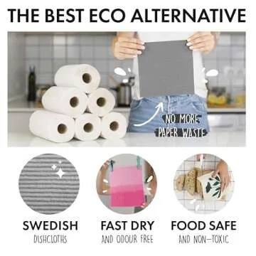 SUPERSCANDI 6 Pack Swedish Dishcloths for Kitchen - 100% Biodegradable & Compostable Reusable Paper Towels Washable, Food-Safe & Without Plastic - Dish Rags Suitable for Any Surface, Black