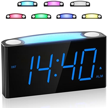 Digital Alarm Clock for Bedroom - 7 Color Night Light, USB and Type-C Charger, 7.5" Large Number Scr...