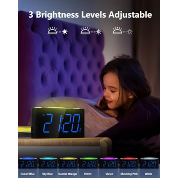 Digital Alarm Clock - Color Night Light & USB Charger