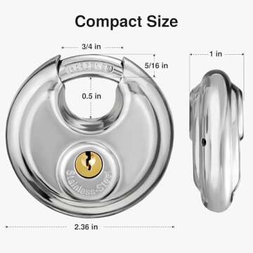 Puroma Keyed Padlock, Stainless Steel Discus Locker Lock Heavy Duty Locks with 3 Keys, Waterproof Ou...