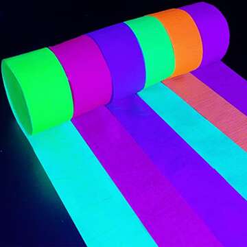 600 feet Glow Crepe Paper Streamers UV Glow Party Neon Streamer Decorations Glow in The Dark Black L...