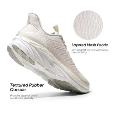 ALLSWIFIT Men's Slip On Walking Shoes Running Comfortable Tennis Breathable Non Slip Athletic Gym Workout Cross Training Fashion Sneakers,Size 10.5,Beige,SARR034M