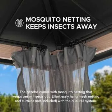 Sunjoy 10x12 ft Hardtop Gazebo with Netting and Remote Control Light