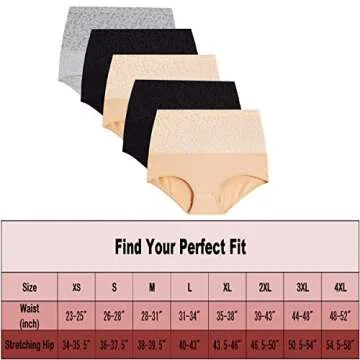 YaShaer Women's Briefs Underwear Cotton High Waist Tummy Control Panties Ladies Panty 5 Pack Size L