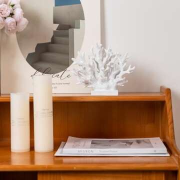 5.8"H White Coral Decor, Coral Reef Decor, Resin Coral Statue, Nautical Decorations for Home, Bedroo...