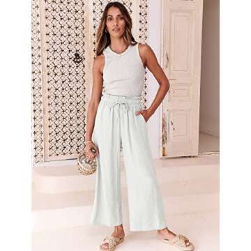 ANRABESS Women Linen Pants Casual Loose High Waist Boho Wide Leg Cropped Palazzo Beach Pants Summer ...