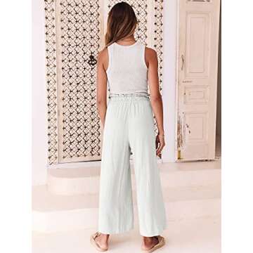 ANRABESS Women Linen Pants Casual Loose High Waist Boho Wide Leg Cropped Palazzo Beach Pants Summer Outfits 2025 Trendy White Large
