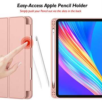 iMieet New iPad Pro 12.9 Case 2022(6th Gen)/2021(5th Gen) with Pencil Holder [Support iPad 2nd Pencil Charging/Pair],Trifold Stand Smart Case with Soft TPU Back,Auto Wake/Sleep(Rose Gold)