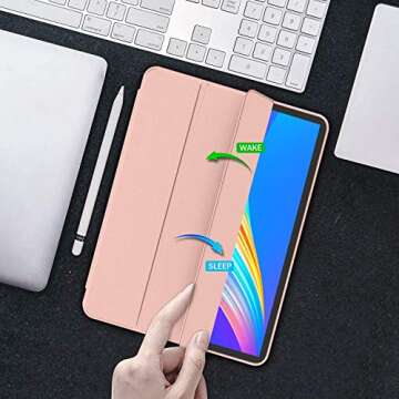 iMieet New iPad Pro 12.9 Case 2022(6th Gen)/2021(5th Gen) with Pencil Holder [Support iPad 2nd Pencil Charging/Pair],Trifold Stand Smart Case with Soft TPU Back,Auto Wake/Sleep(Rose Gold)