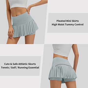 Raroauf Womens Pleated Tennis Skirts with Shorts High Waisted Mini Skirt Golf Skort Athletic Skirts Workout Pickball Light Blue Small