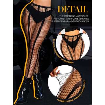 Buitifo Women Sexy Tights Fishnet Opening Leggings Stripe Pantihose Lingerie Pants (BlackST1,One Siz...