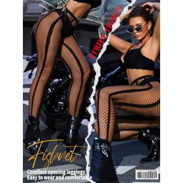 Buitifo Women Sexy Tights Fishnet Opening Leggings Stripe Pantihose Lingerie Pants (BlackST1,One Size)
