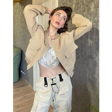 Faleave Women's Stylish Cropped Bomber Jacket for Casual Looks