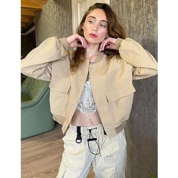 Faleave Women's Stylish Cropped Bomber Jacket for Casual Looks