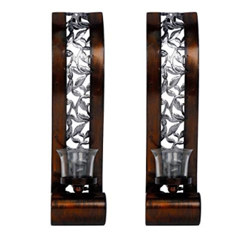 Antique Bronze Wall Sconce with Candle Holder - 2pcs