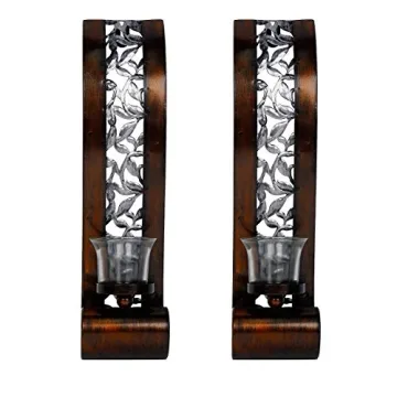 Antique Bronze Wall Sconce with Candle Holder - 2pcs