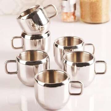 SLNDOKTG Coffee Cup Espresso Cup Mug Double Wall Stainless Steel Tea Cups, Reusable & Dishwasher Safe Set of 6