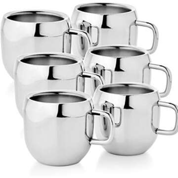 SLNDOKTG Coffee Cup Espresso Cup Mug Double Wall Stainless Steel Tea Cups, Reusable & Dishwasher Safe Set of 6