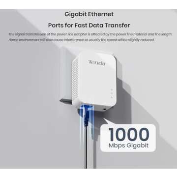 Tenda AV1000 Powerline Adapter Kit with Gigabit Ports, WiFi Powerline Extender, Plug and Play, for HD/3D/4K Video Streaming and Gaming (PH3)