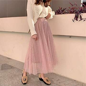 Elegant Long Tutu Skirt with Sequins for Women - Pink