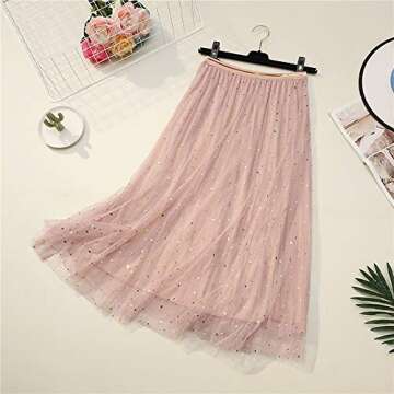 Elegant Long Tutu Skirt with Sequins for Women - Pink