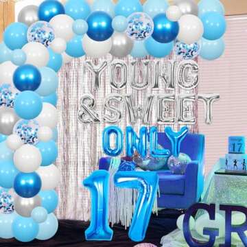 Sursurprise 17th Birthday Decorations for Girls, Young and Sweet Only 17 Balloon Garland Arch Kit Bl...