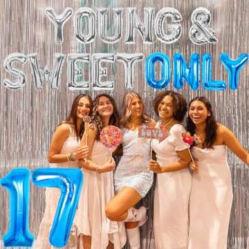 Sursurprise 17th Birthday Decorations for Girls, Young and Sweet Only 17 Balloon Garland Arch Kit Blue Silver, Dancing Queen 17 Party Supplies
