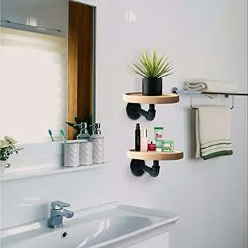 Round Floating Oak Wood Corner Shelves | Indoor Chic Wall Storage Solutions