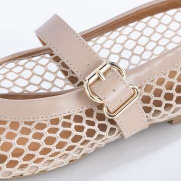 Stylish Emma New York Women’s Mesh Ballet Flats – Adjustable Mary Jane Fishnet Shoes