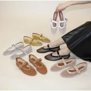 Trendy EMMA NEW YORK Mesh Ballet Flats – Adjustable Comfort