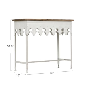 Farmhouse Console Table with Rustic Wood Top and Metal Base