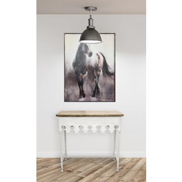 Farmhouse Console Table with Rustic Wood Top and Metal Base