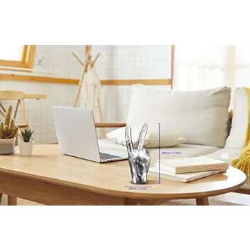 shinesorc Silver (Black) Polyresin Hand Gesture Desk Statues Finger Sculpture Decor - Silver (Black) Ring Holder Adornos para Sala Gold Finger Gifts for Friends and Family (Peace)