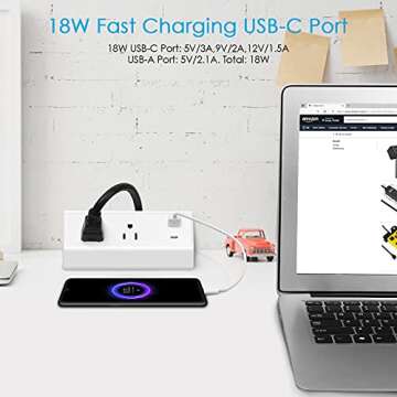 CCCEI Desk Clamp Power Strip with USB Ports for Fast Charging