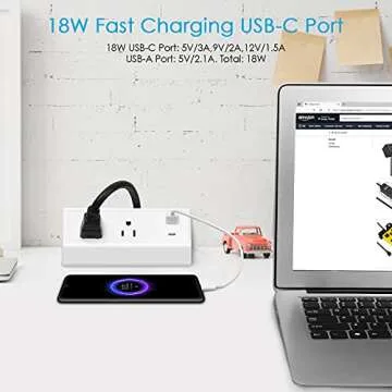 CCCEI Desk Clamp Power Strip with USB Ports for Fast Charging