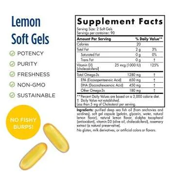 Nordic Naturals ProOmega-D, Lemon Flavor - 180 Soft Gels - 1280 mg Omega-3 + 1000 IU D3 - High-Poten...