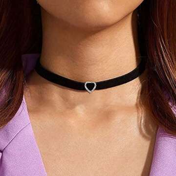 ACEDRE Black Choker Necklace Heart With Crystal Necklace Chains Adjustable Necklaces Jewelry Accessory for Women (Heart Shape)