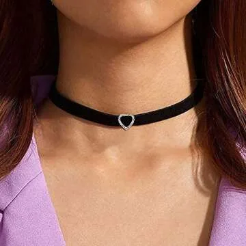 ACEDRE Black Choker Necklace Heart With Crystal Necklace Chains Adjustable Necklaces Jewelry Accessory for Women (Heart Shape)