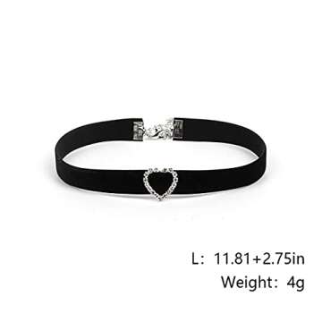 ACEDRE Black Choker Necklace Heart With Crystal Necklace Chains Adjustable Necklaces Jewelry Accessory for Women (Heart Shape)