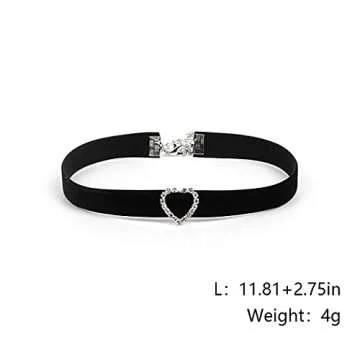 ACEDRE Black Choker Necklace Heart With Crystal Necklace Chains Adjustable Necklaces Jewelry Accessory for Women (Heart Shape)