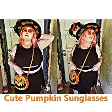 LASPOR Halloween Rimless Pumpkin Shape Sunglasses for Women Men Eyewear Trendy Party Sunglasses (Pin...